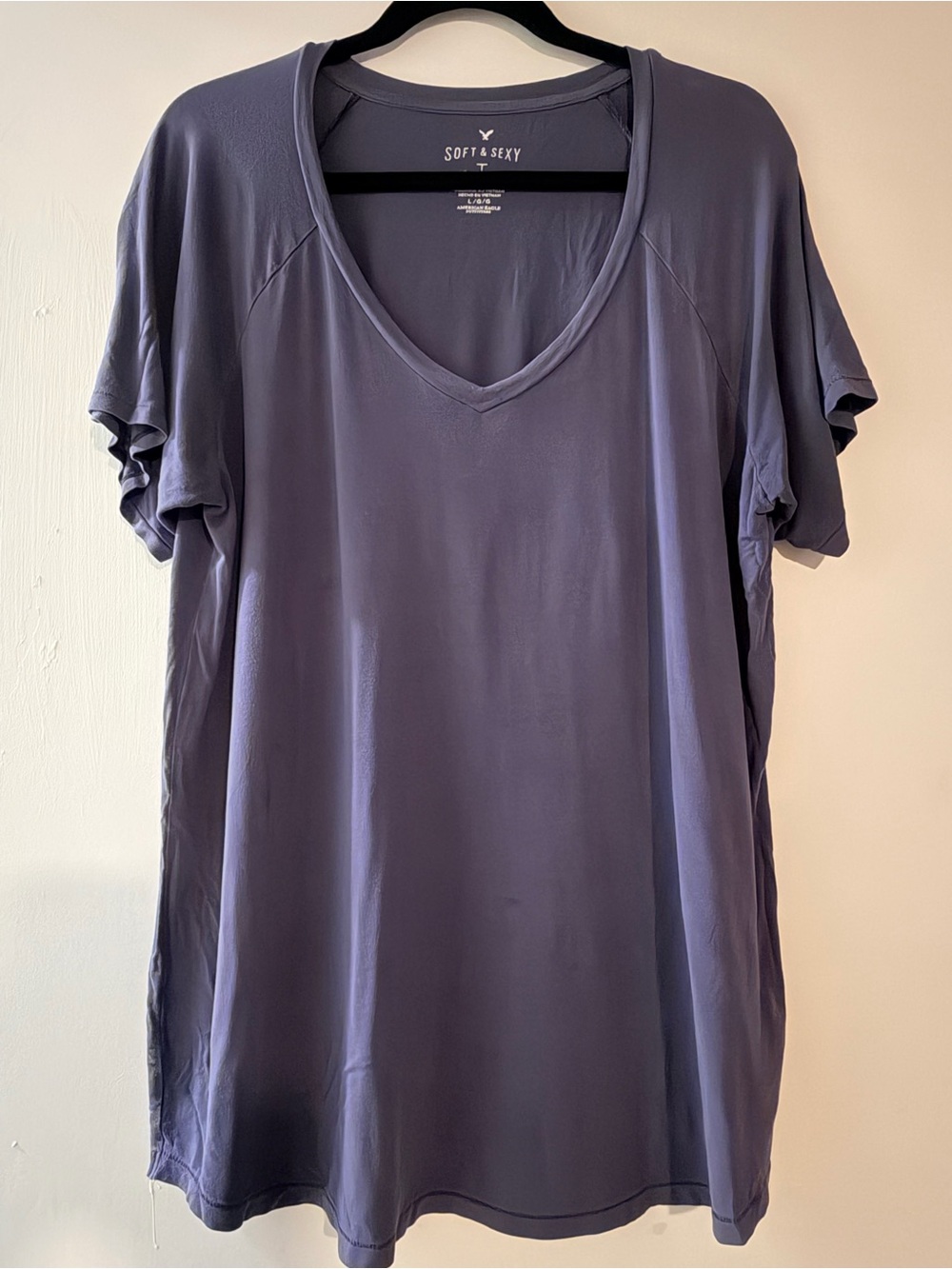 American Eagle Outfitters Soft & Sexy V-Neck Tee in Slate Purple